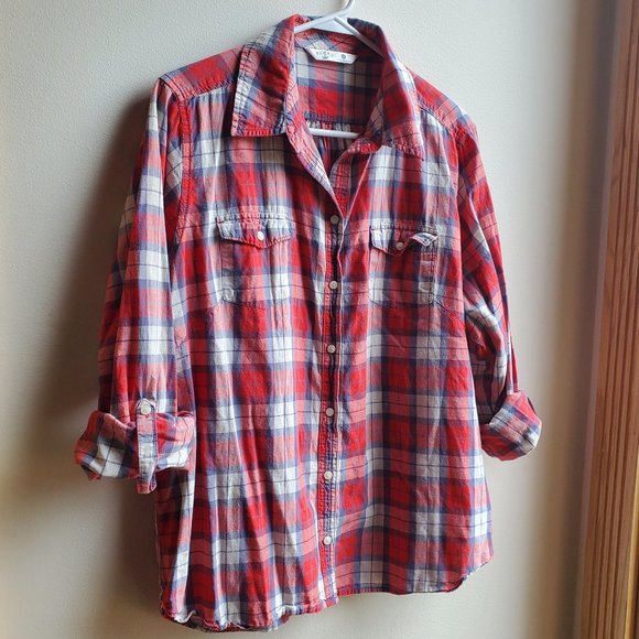 Riders by Lee Tops - Rider's By Lee Red & Blue Plaid Button Down Shirt Size XL